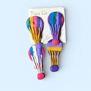 Hot Air Balloon Earrings Polymer Clay Handmade Dangle Multicolored Art Jewelry